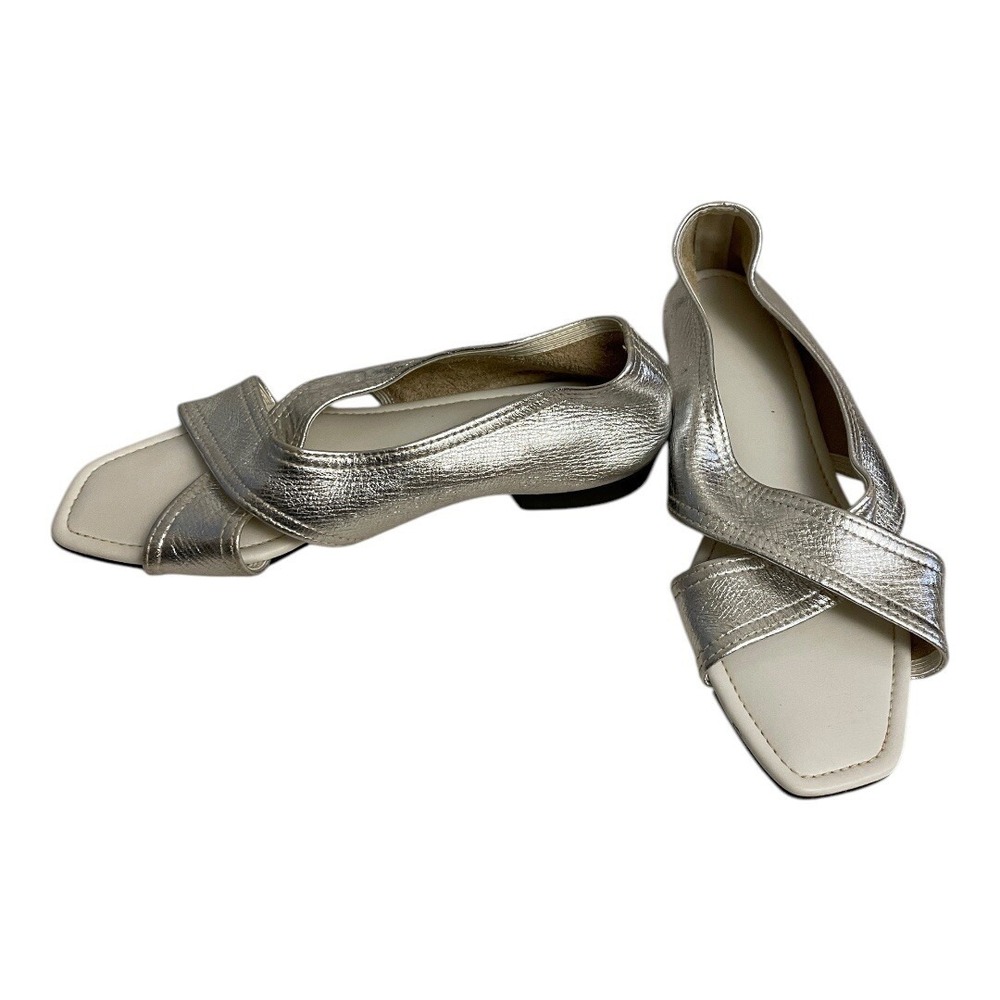 Merry Mules Criss Cross Sandals Womens 6.5 Metallic Silver